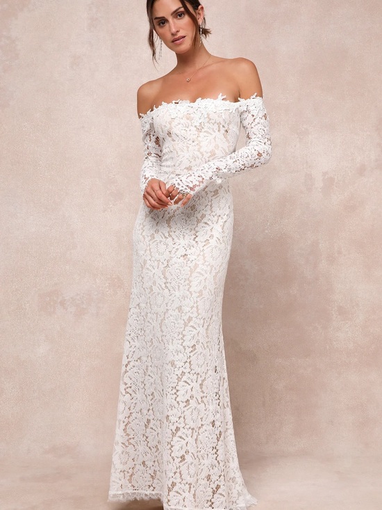 Lulus Dresses & Skirts - Lulu's White Off-Shoulder Lace Long Sleeve Maxi Dress